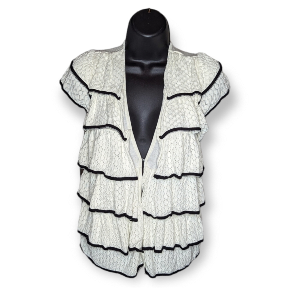 U Knit Brand White with Black Edging Cardigan/Vest Size Small